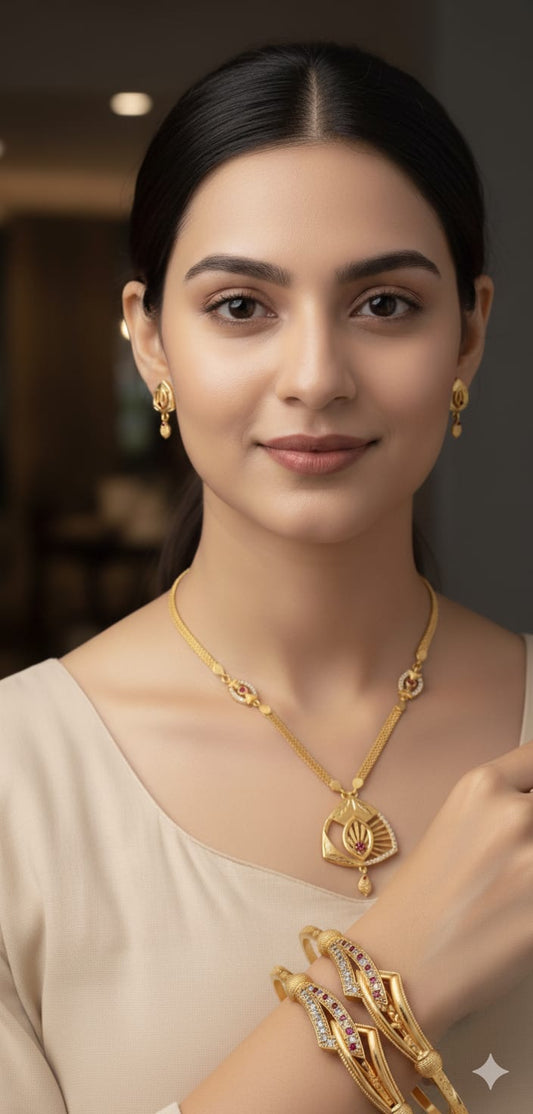 Micro Gold Plated Ad Diamond Studded Forming Pendant With Adjustable Kadli Combo