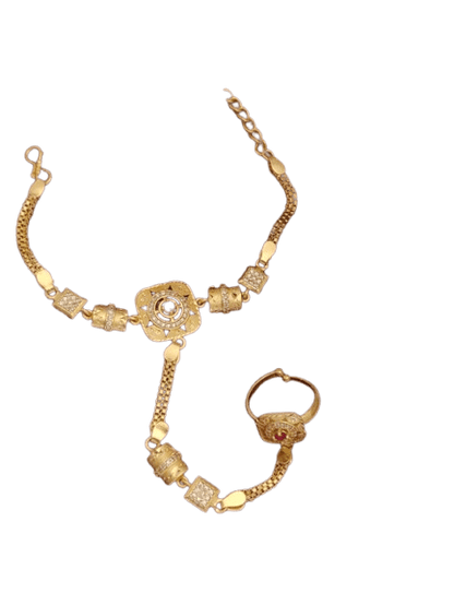 Combo Of American Diamond Studded Beautiful High Gold Plated Handcuff With Adjustable Ring Combo