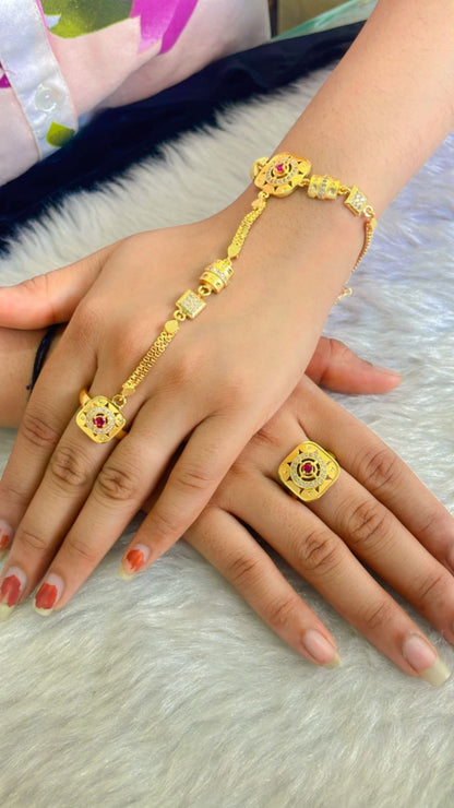 Combo Of American Diamond Studded Beautiful High Gold Plated Handcuff With Adjustable Ring Combo