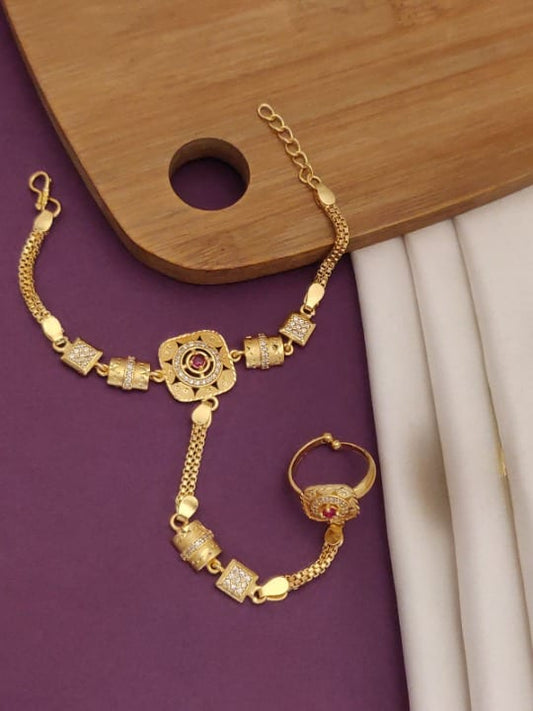 Combo Of American Diamond Studded Beautiful High Gold Plated Handcuff With Adjustable Ring Combo