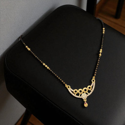 Micro Gold Plated Ad Diamond Studded Fancy Round Mangalsutra For Women