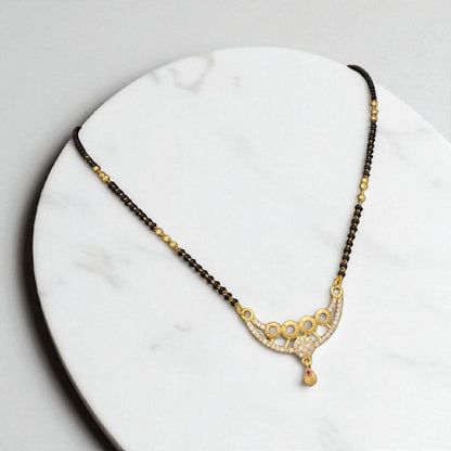 Micro Gold Plated Ad Diamond Studded Fancy Round Mangalsutra For Women