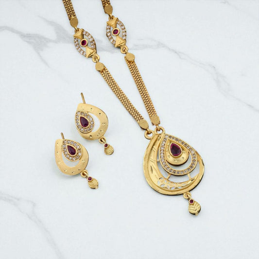 Micro Gold Plated Ad Diamond Studded Triangle Pendant Set With Chain For Women