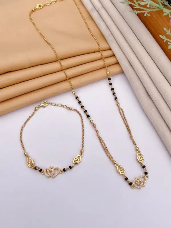 Designer Gold Plated Heart AD Mangalsutra & Matching Bracelet Combo for Women |
