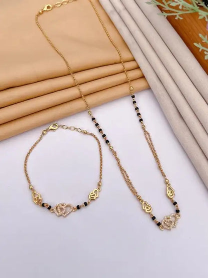 Designer Gold Plated Heart AD Mangalsutra & Matching Bracelet Combo for Women |