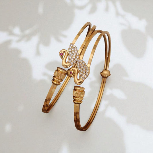 Designer High Gold Plated Swan Design Ad Diamond Studded Bangles For Women