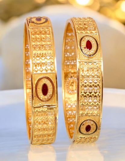 New Designer High Gold Plated Pure Brass 2 Pcs Oval Bangle