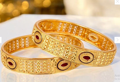 New Designer High Gold Plated Pure Brass 2 Pcs Oval Bangle
