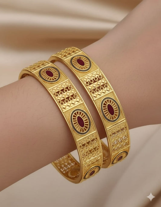 New Designer High Gold Plated Pure Brass 2 Pcs Oval Bangle