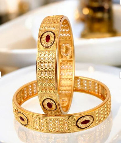 New Designer High Gold Plated Pure Brass 2 Pcs Oval Bangle
