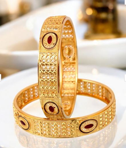 New Designer High Gold Plated Pure Brass 2 Pcs Oval Bangle