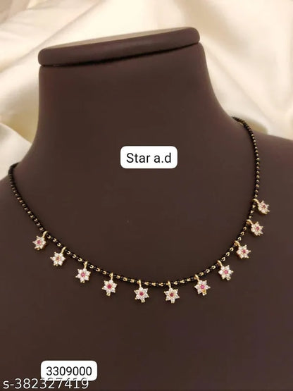 High Gold Plated Ad Diamond Fancy Star Mangalsutra For Women