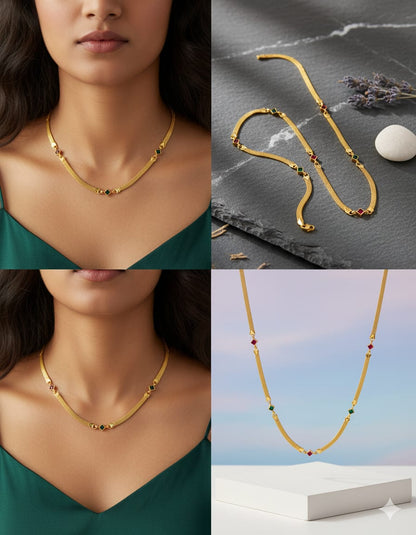 Micro Gold Plated Kemp Stone Fancy Square Chain For Women