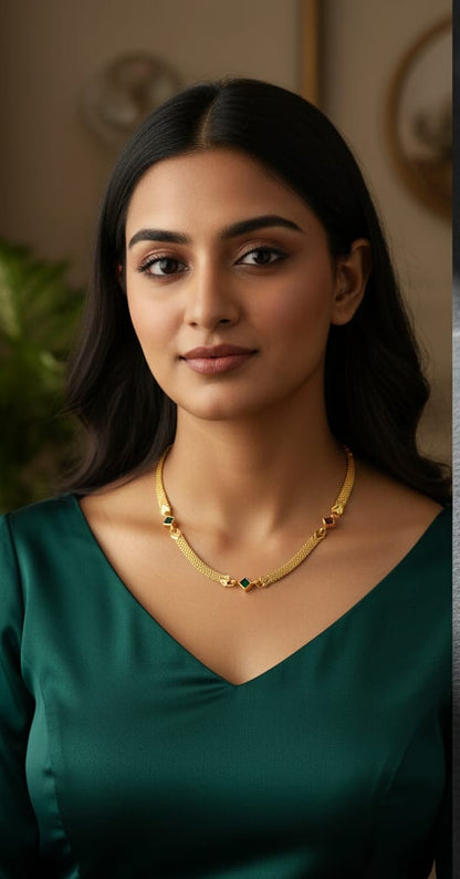 Micro Gold Plated Kemp Stone Fancy Square Chain For Women