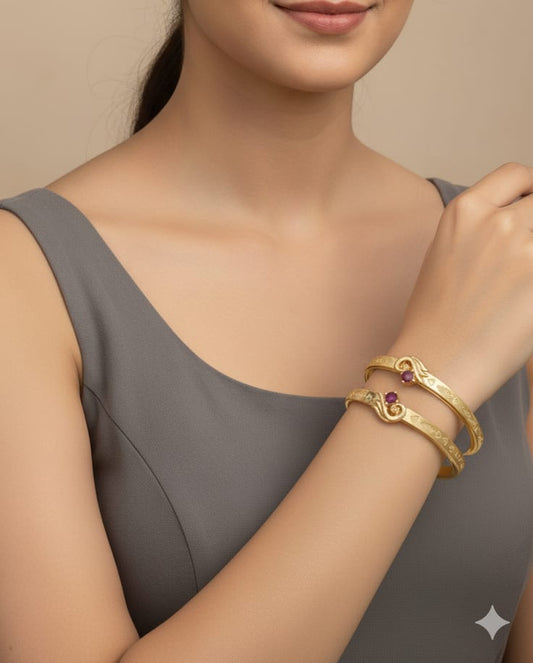 Micro Gold Plated Ad Diamond Square Pendant Set With Flower Adjustable Kadli Bangle