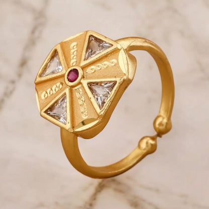 Micro Gold Plated Ad Diamond Studded Adjustable Flower Ring