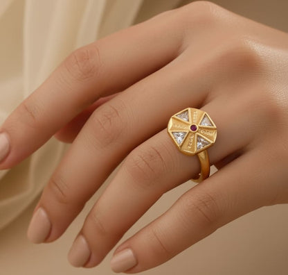 Micro Gold Plated Ad Diamond Studded Adjustable Flower Ring