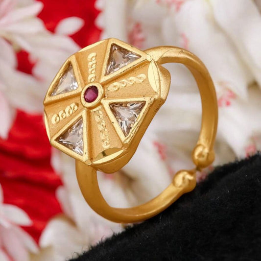 Micro Gold Plated Ad Diamond Studded Adjustable Flower Ring