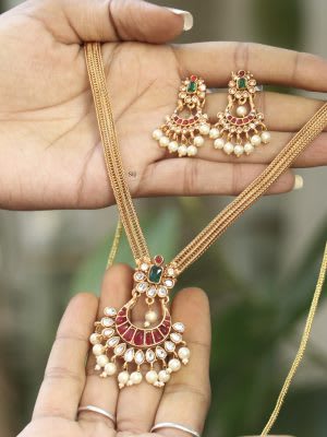 High Gold Plated Classic Designer Woman'S Necklace For Ethnic Wear Outfits