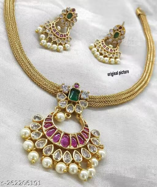 High Gold Plated Classic Designer Woman'S Necklace For Ethnic Wear Outfits