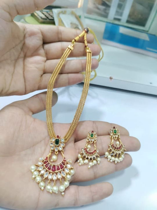 High Gold Plated Classic Designer Woman's Necklace For Ethnic Wear Outfits