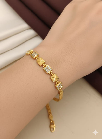 Micro Gold Plated Forming Ad Diamond Square Bracelet