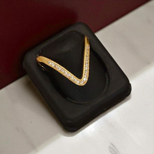 Micro Gold Plated Ad Diamond Studded Adjustable V Ring For Women