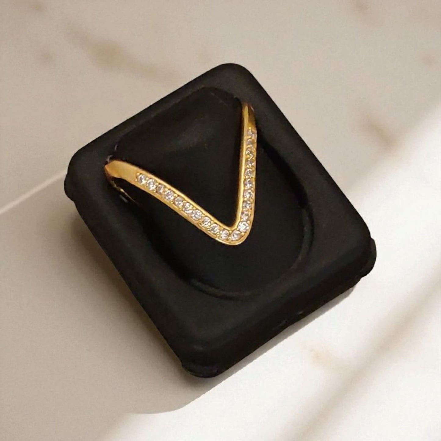 Micro Gold Plated Ad Diamond Studded Adjustable V Ring For Women