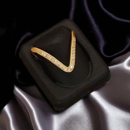 Micro Gold Plated Ad Diamond Studded Adjustable V Ring For Women