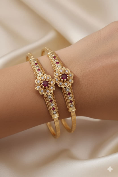 Micro Gold Plated Ad Diamond Studded Fancy Adjustable Kadli Combo – 2 Pairs For Women