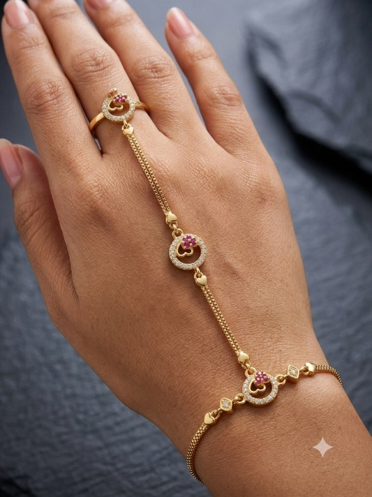 Micro Gold Plated AD Diamond Studded Fancy Heart Design  (Hathphool) for Women