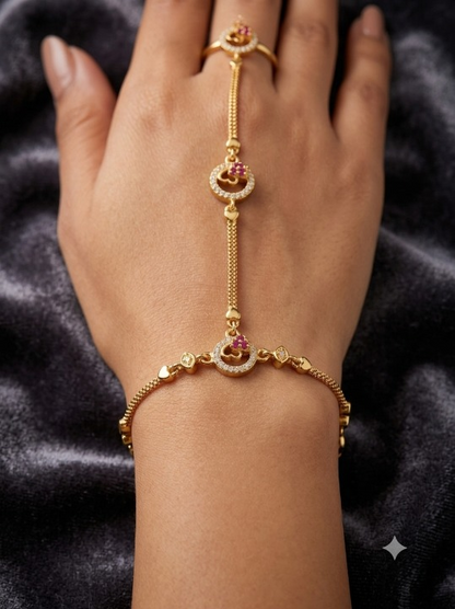 Micro Gold Plated AD Diamond Studded Fancy Heart Design  (Hathphool) for Women