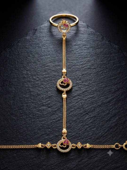 Micro Gold Plated AD Diamond Studded Fancy Heart Design  (Hathphool) for Women