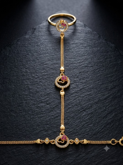 Micro Gold Plated AD Diamond Studded Fancy Heart Design  (Hathphool) for Women