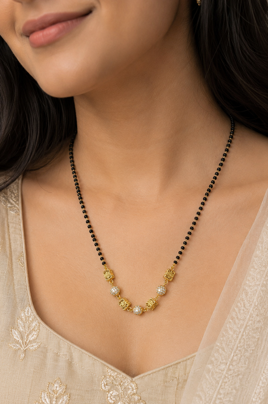 Micro Gold Plated Diamond Studded Fancy Ball Mangalsutra For Women