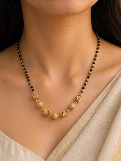 Micro Gold Plated Diamond Studded Fancy Ball Mangalsutra For Women