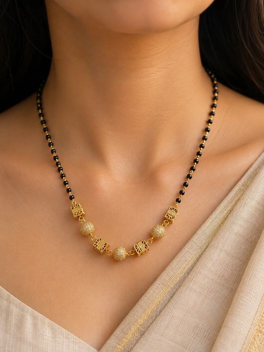Micro Gold Plated Diamond Studded Fancy Ball Mangalsutra For Women