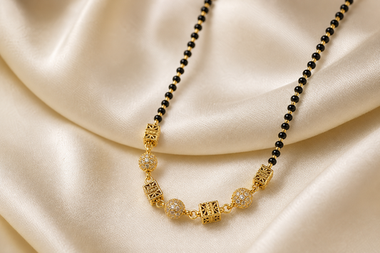 Micro Gold Plated Diamond Studded Fancy Ball Mangalsutra For Women