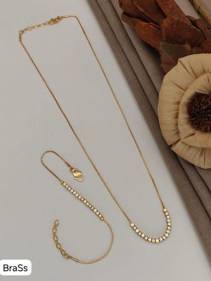 Micro Gold Plated Dual-Tone Beaded Chain & Bracelet Set