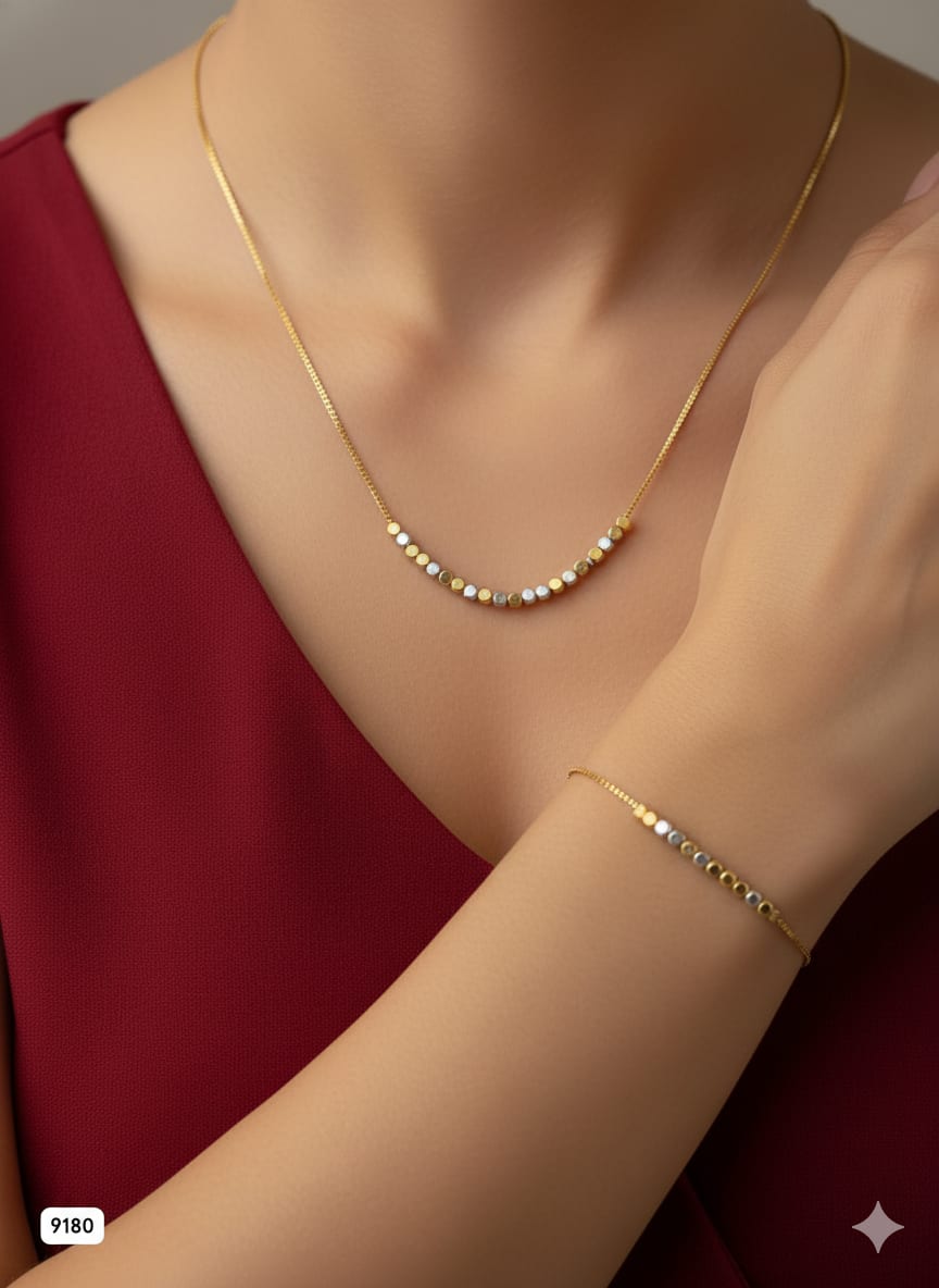Micro Gold Plated Dual-Tone Beaded Chain & Bracelet Set