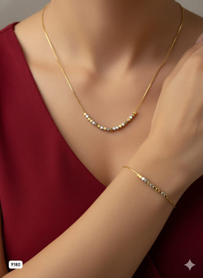 Micro Gold Plated Dual-Tone Beaded Chain & Bracelet Set
