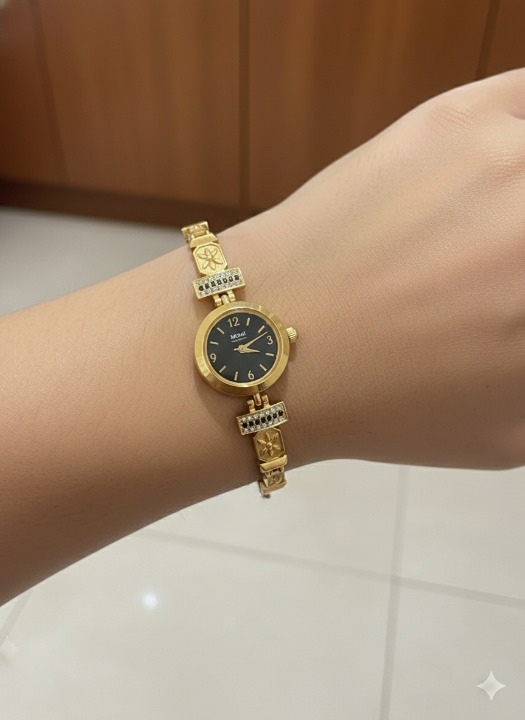 Floral Accents Micro Gold Plated Elegant Bracelet Watch for Women