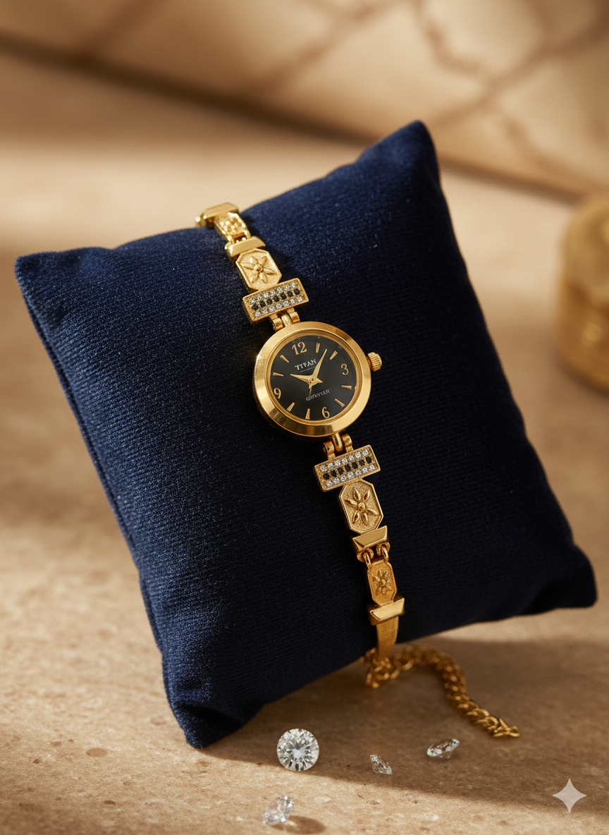 Floral Accents Micro Gold Plated Elegant Bracelet Watch for Women