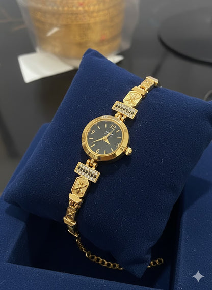 Floral Accents Micro Gold Plated Elegant Bracelet Watch for Women
