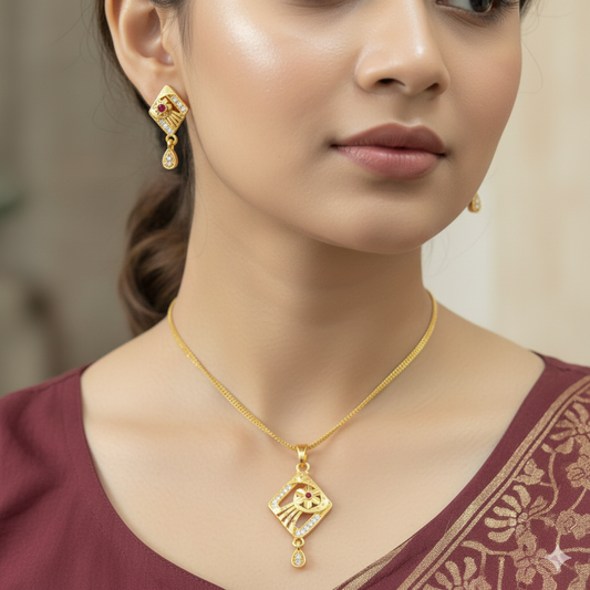 Micro Gold Plated Floral AD Pendant Set with Earrings
