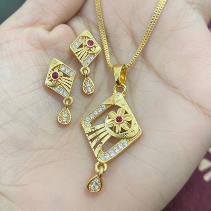 Micro Gold Plated Floral AD Pendant Set with Earrings