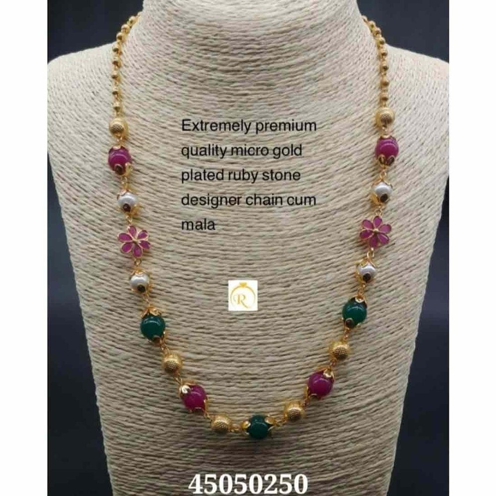 Micro Gold Plated Floral Stone Studded Traditional Bangle Pair with Pearl Chain