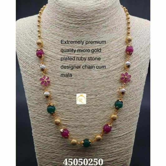 Micro Gold Plated Floral Stone Studded Traditional Bangle Pair with Pearl Chain