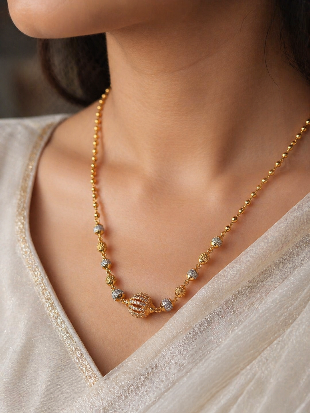 Micro Gold Plated Floral & Beaded Pendant Necklace Combo for Women