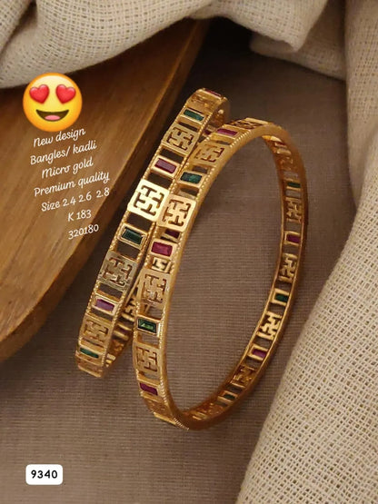 micro gold plated ad diamond studed fancy bangle combo (buy  1 get 1 free)